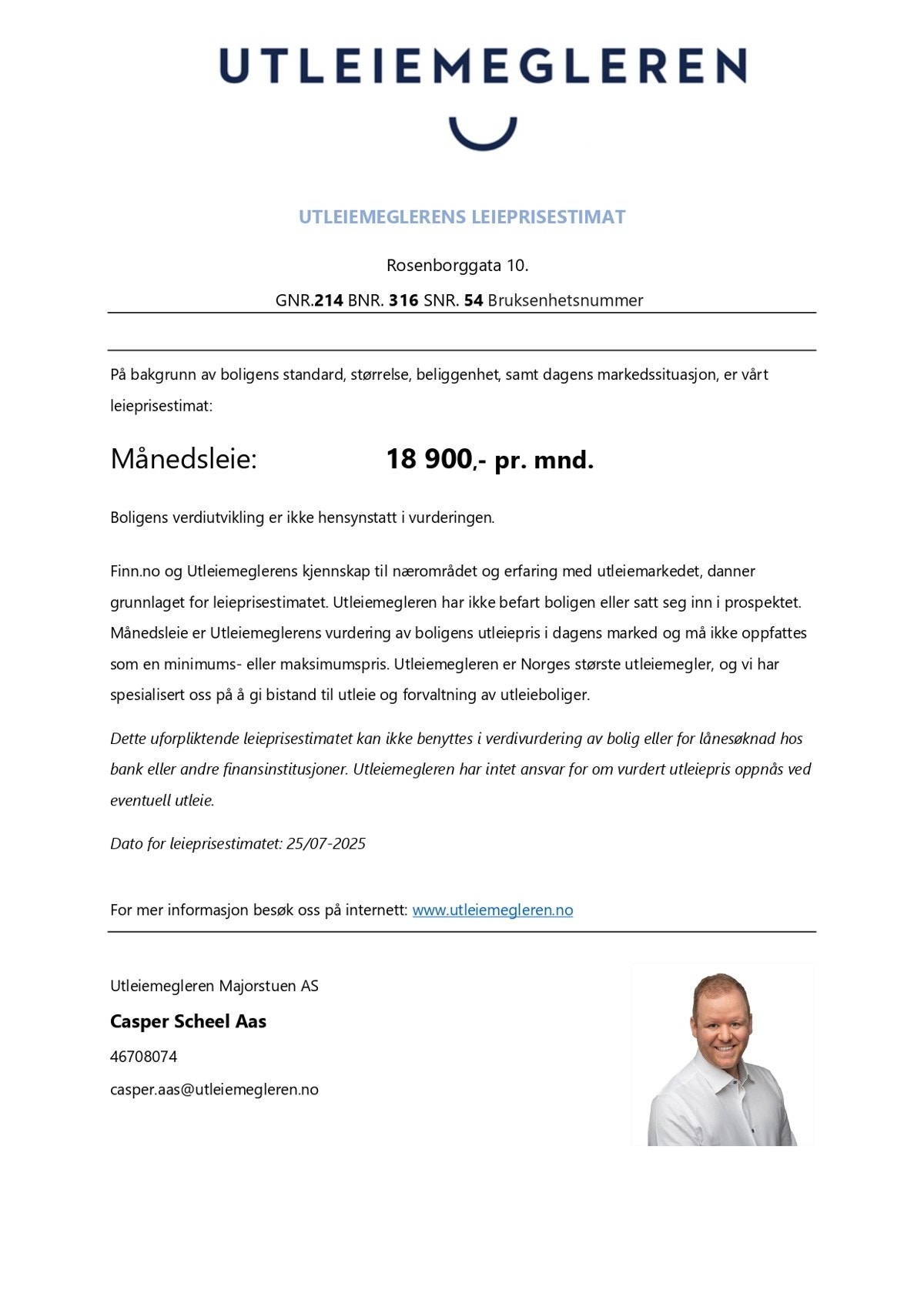 Leieprisestimat for leiligheten. Galleribilde