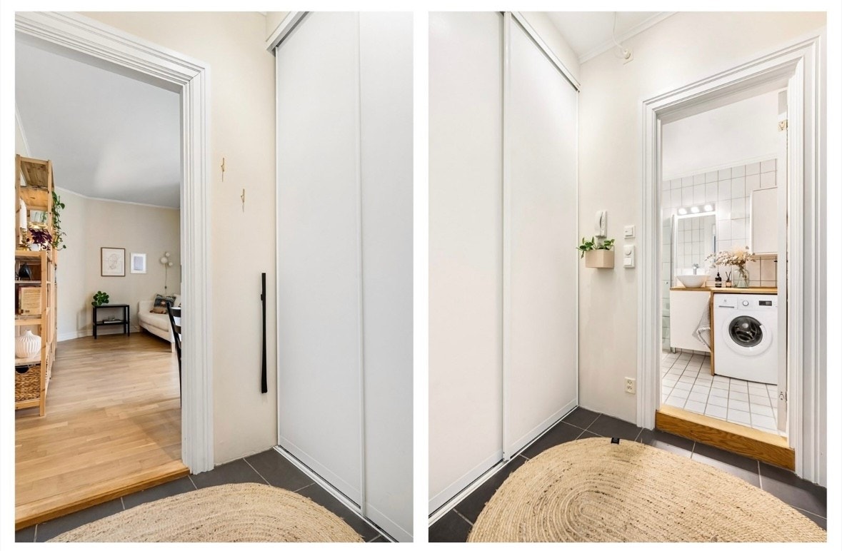 Innbydende inngangsparti med skyvedørsgarderobe i entré - her har du plass til hele garderoben! Galleribilde