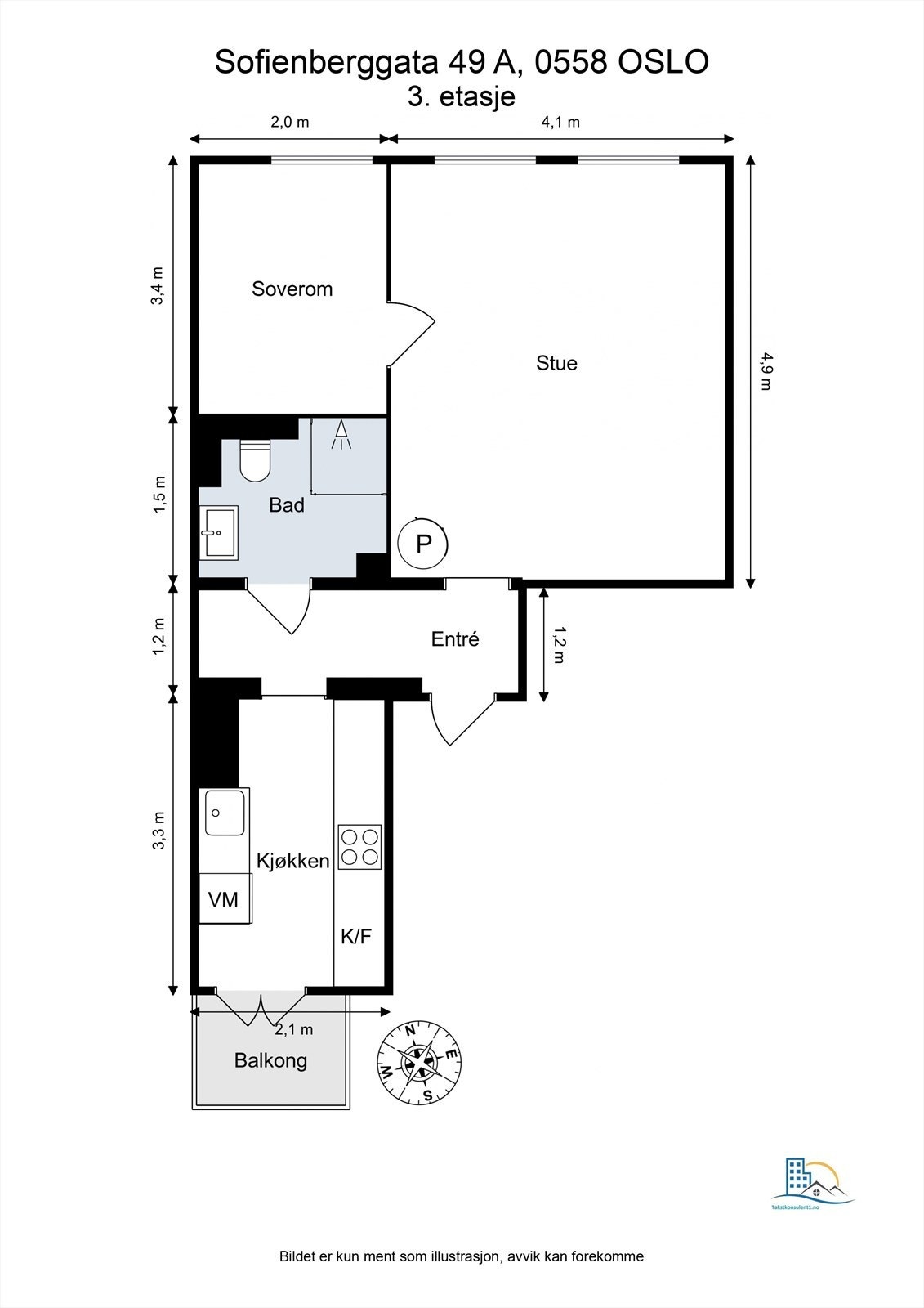 Plantegning. Boligen ligger i byggets 3.etasje. Galleribilde