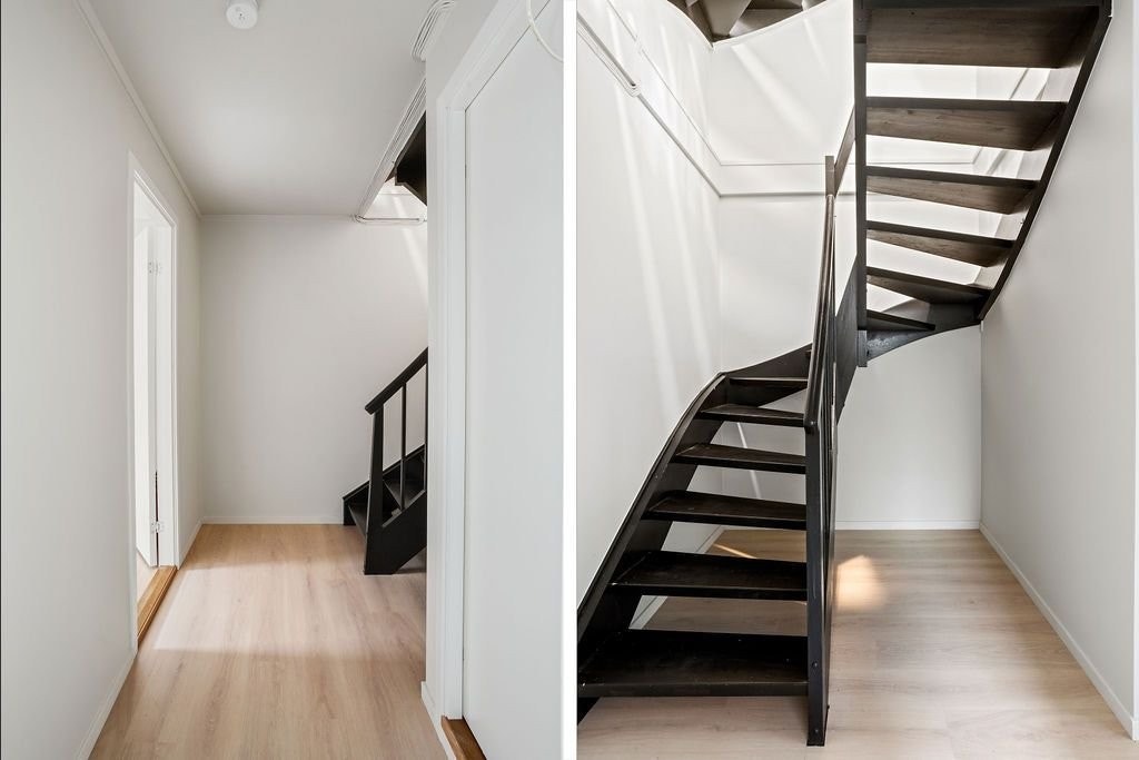 En flott, svartmalt trapp forbinder de tre etasjene. Galleribilde