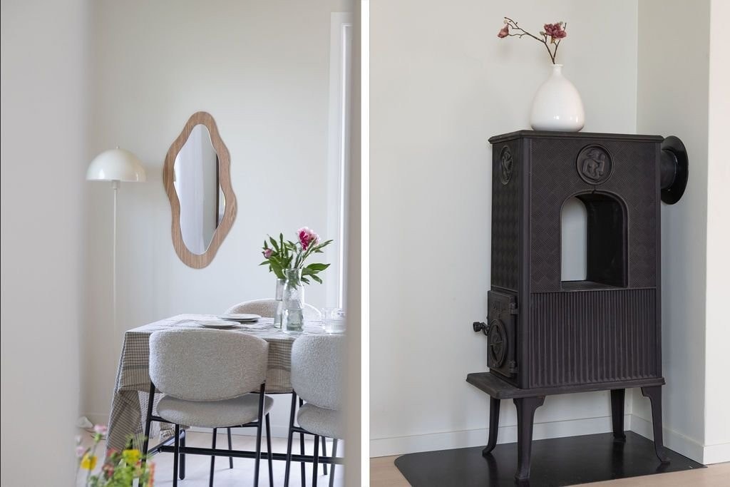 Lys og trivelig stue med peisovn som gir god og lun varme på kalde vinterdager. Galleribilde