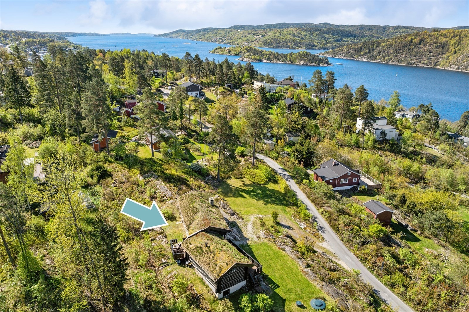 Pent opparbeidet tomt med gressplen og diverse beplantning Galleribilde