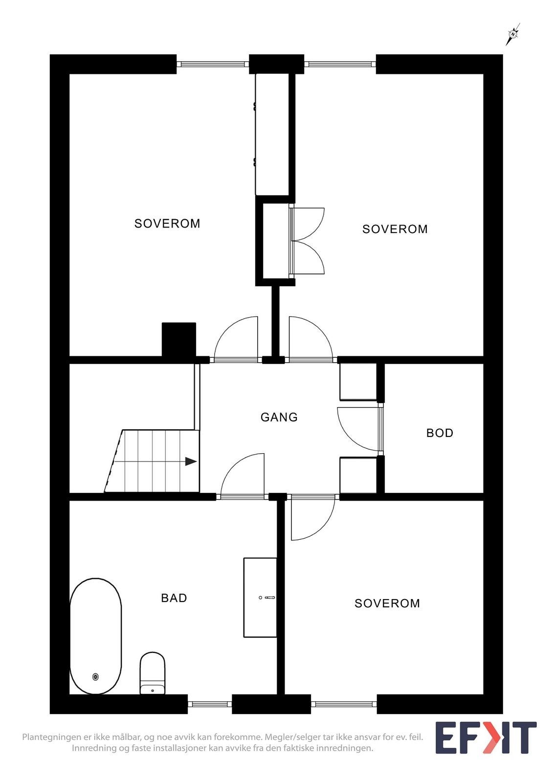 2.etasje. Det er 3 soverom i denne etasjen samt bad og bod. Galleribilde