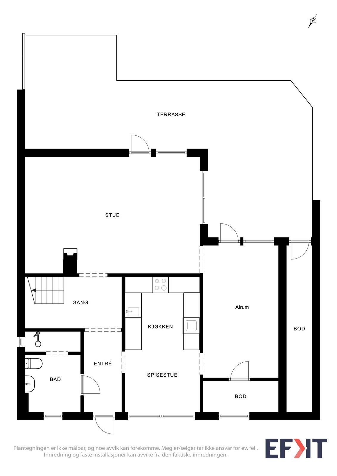 1.etasje. Boligen har en god planløsning med hage og terrasseplatting både foran og bak huset. Galleribilde