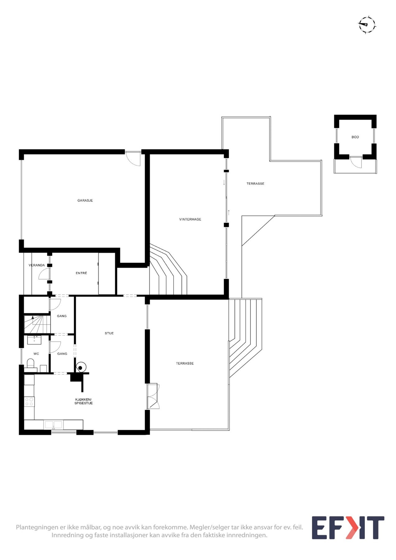 Plantegning som viser planløsning av boligens 1. etasje. Galleribilde