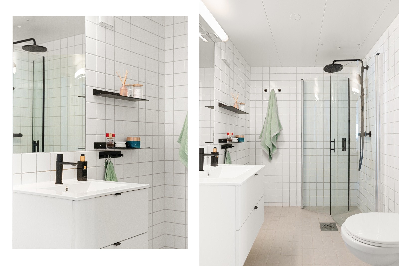 Delikat og flislagt baderom med behagelig gulvvarme. Galleribilde