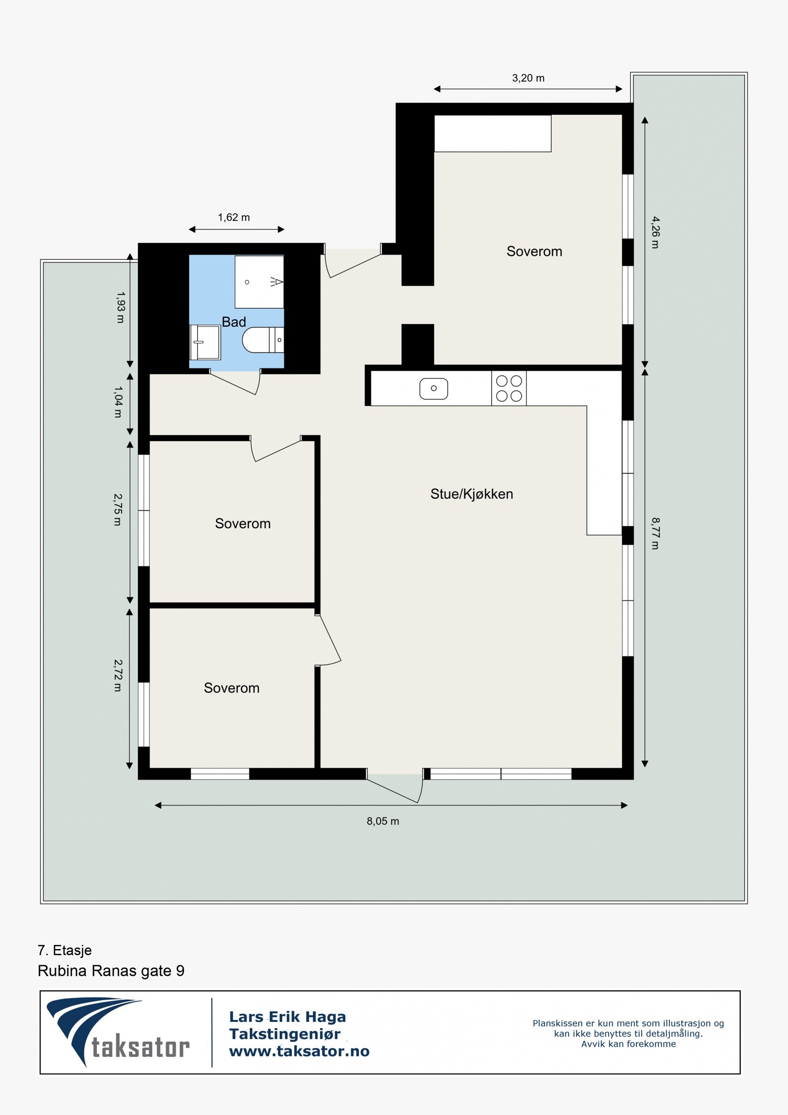 Alternativ planløsning med 3 soverom. Galleribilde