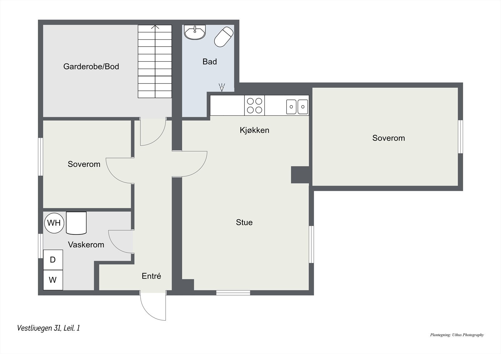 Plantegning av leilighet 1 i underetasje. (Ikke godkjent) Se gjennomgang for bilder av leiligheten. Galleribilde