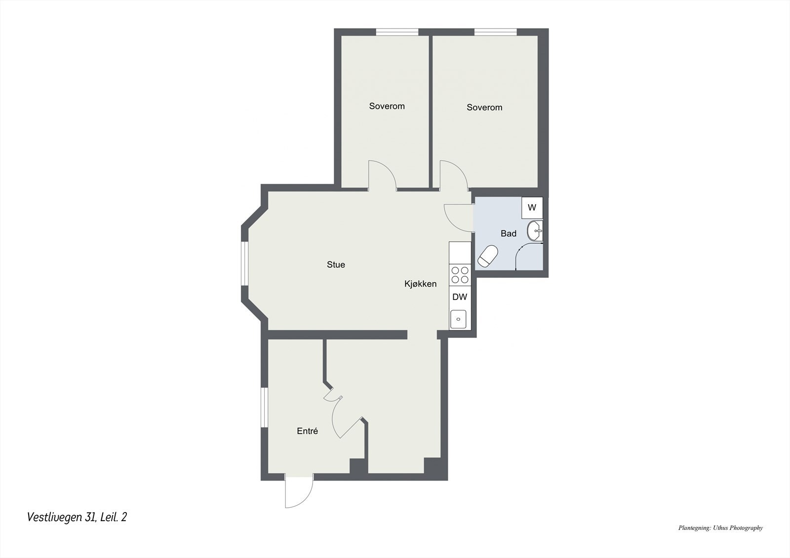 Plantegning leilighet 2 i underetasje. (Ikke godkjent). Se gjennomgang for bilder av leiligheten. Galleribilde