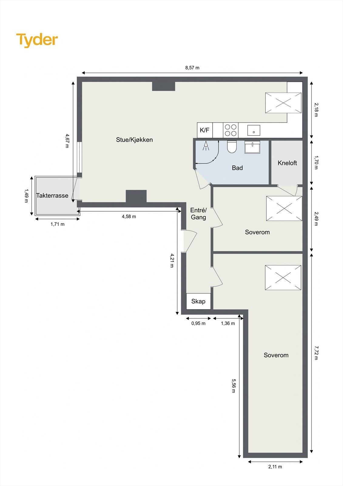 Leiligheten har en praktisk planløsning Galleribilde