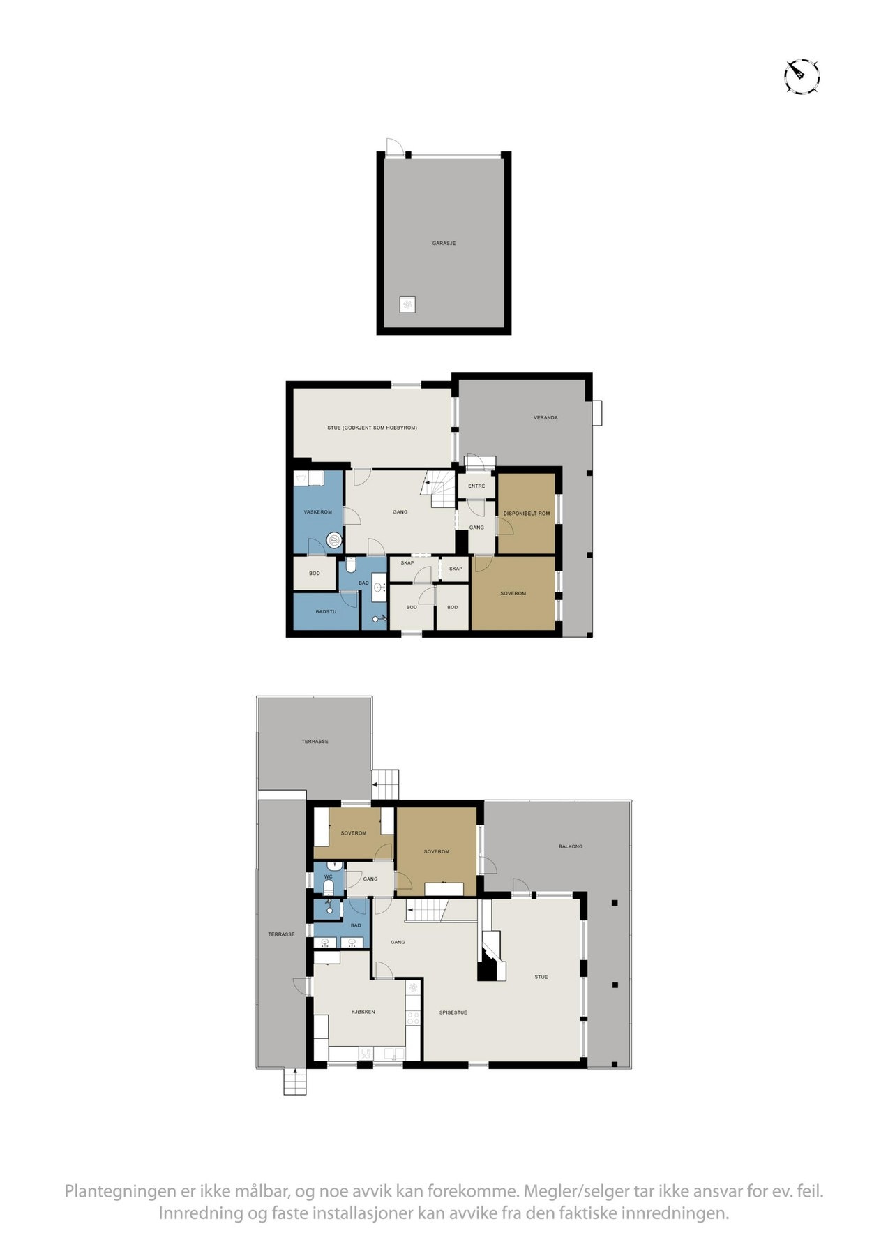 Plantegning garasje, sokkel og 1. etasje. Galleribilde