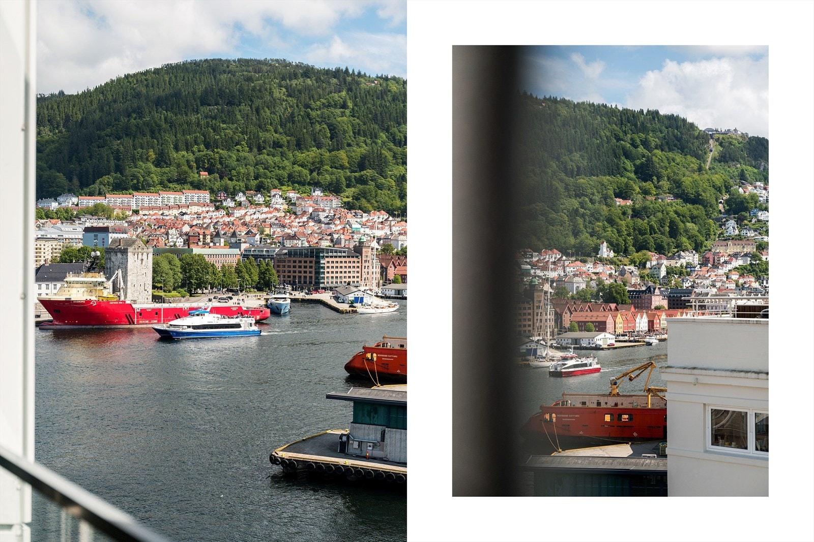 - Fra egen stue kan du se på det yrende bylivet på Bryggen, innseilingen til Bergen og opp mot Fløyen - Galleribilde