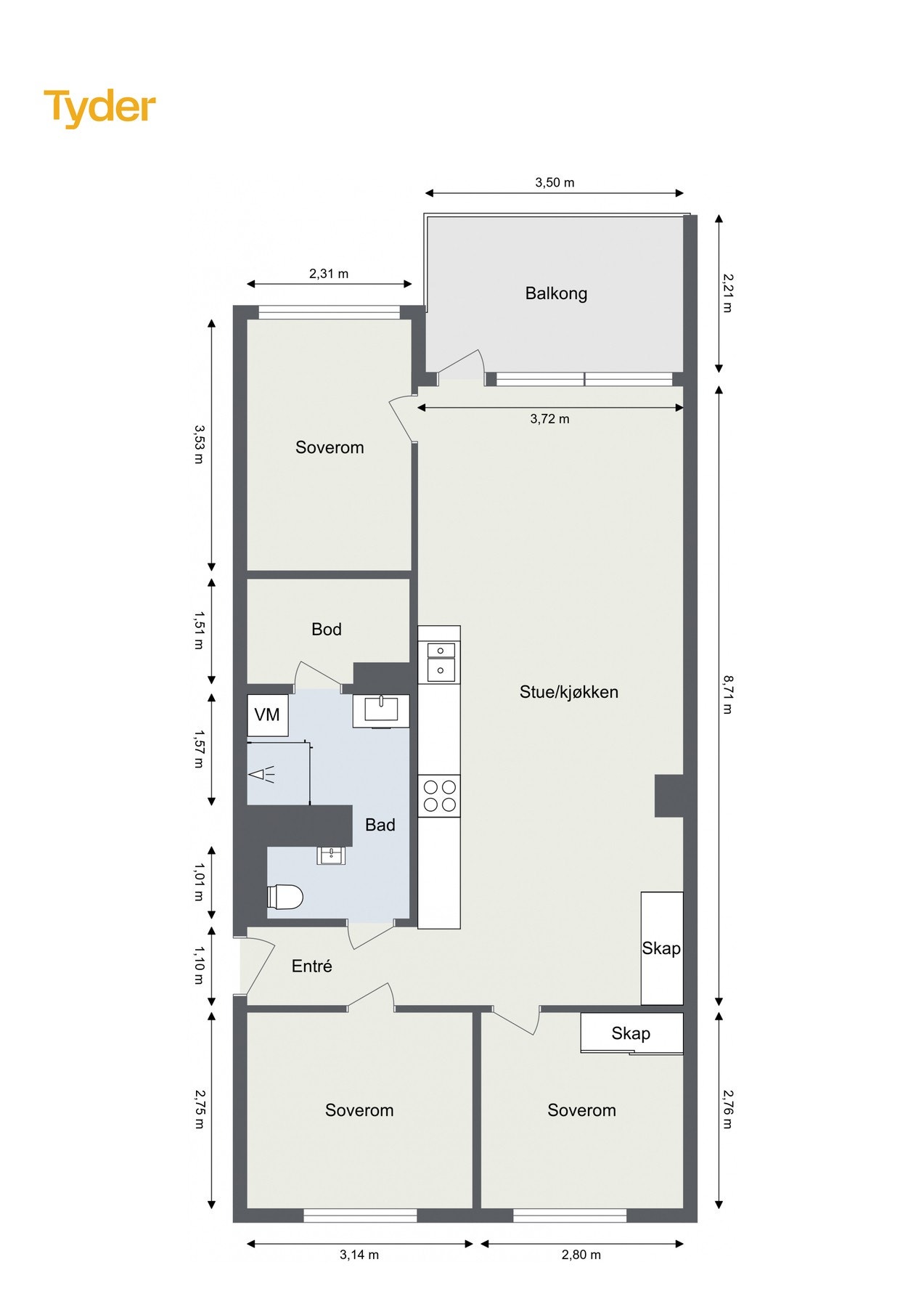 Plantegning 3 etg. Galleribilde