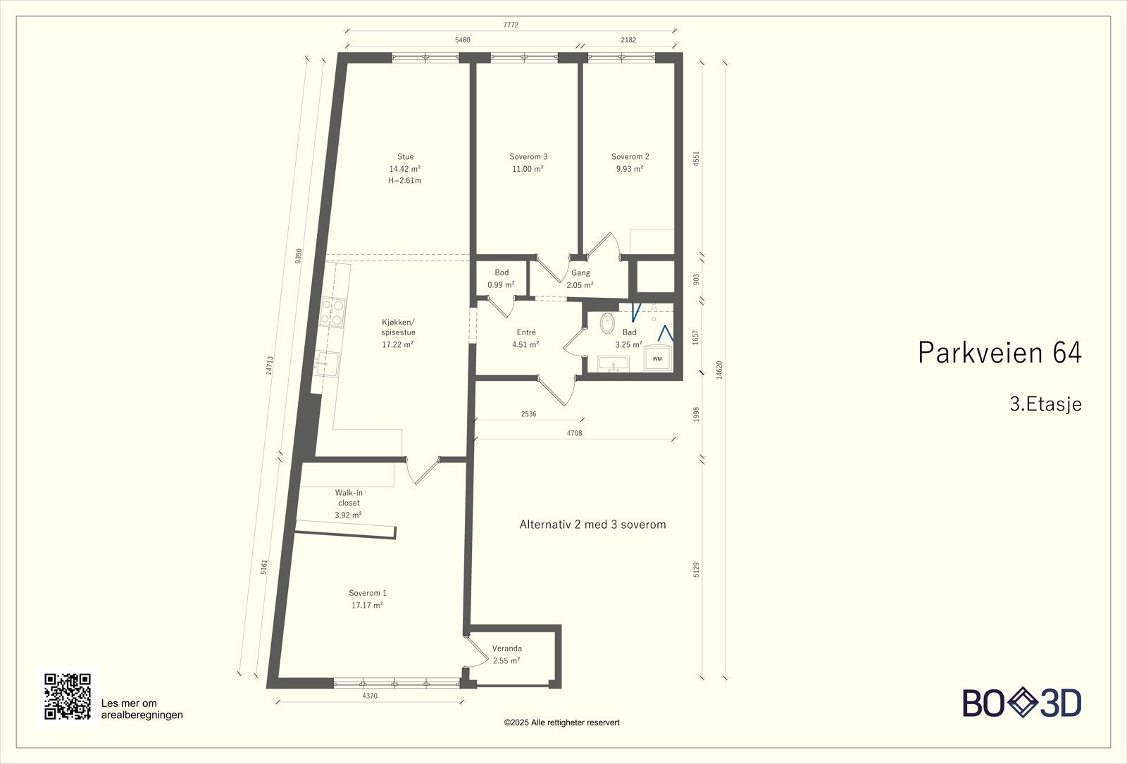 Alternativ planløsning med 3 soverom Galleribilde