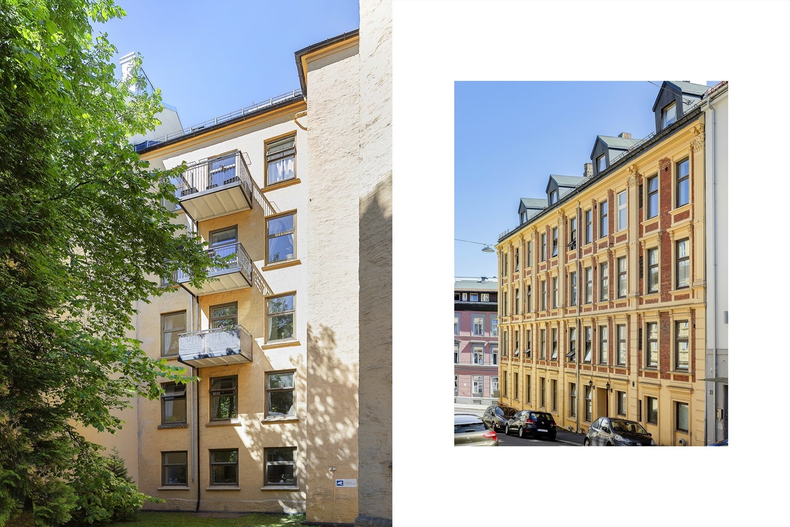 Fasade sett fra bakgård, samt fra Grønnegata. Svært sentral beliggenhet med gåavstand til alt byen har å tilby! Galleribilde