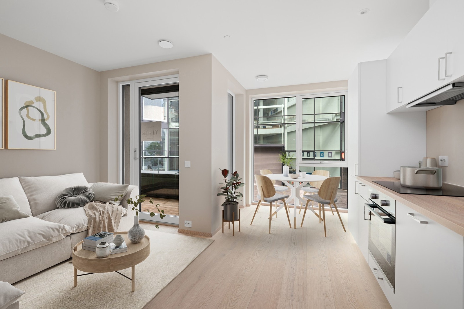 Ny leilighet med innglasset balkong - 3D-møblert bilde for illustrasjon Galleribilde