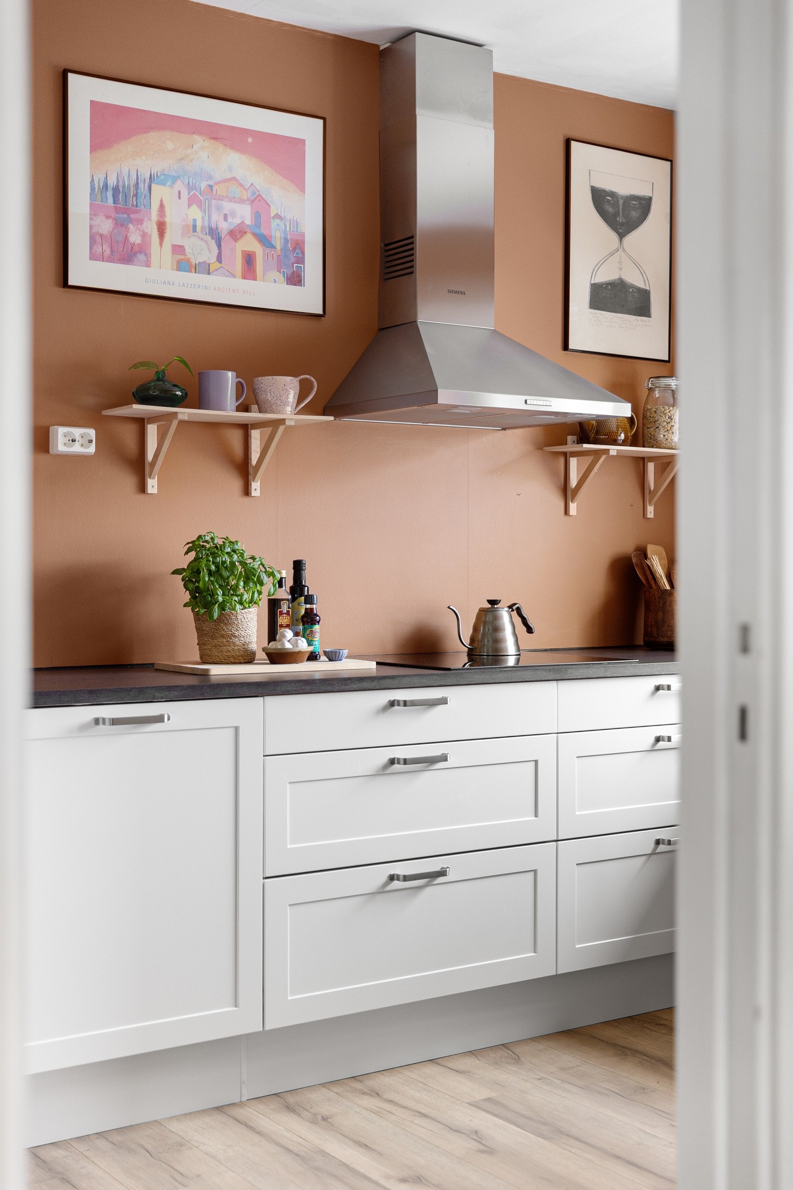 Ovn, steketopp og den vegghengte ventilatoren er fra kvalitetsmerket Siemens Galleribilde