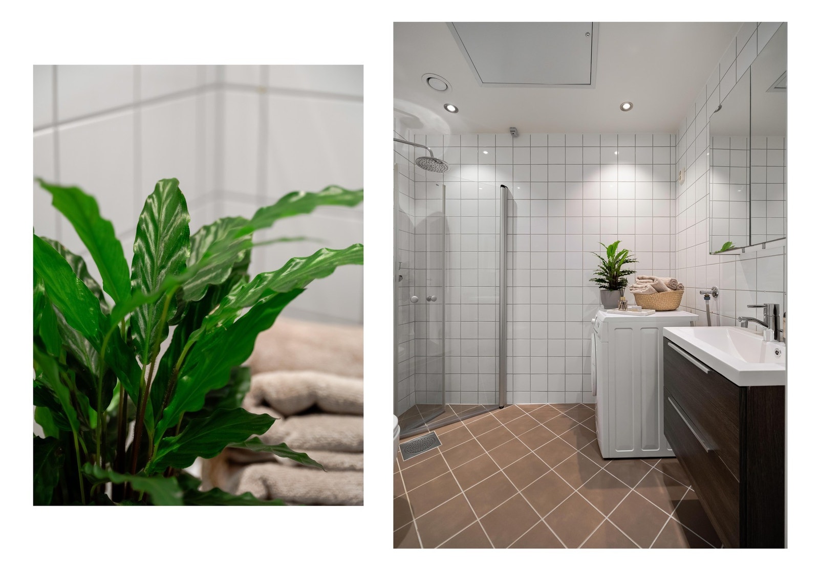 Det er lune varmekabler i gulvet og downlights i tak for god belysning. Plass og opplegg til vaskemaskin som medfølger. Galleribilde