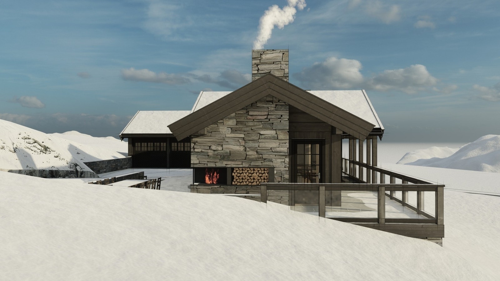 Godkjente tegninger av arkitekt Svein Gundersen.
Fra hytten blir det friareal på baksiden, mot nord og vest. Galleribilde