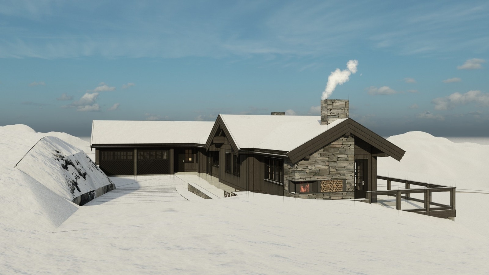 Godkjente tegninger av arkitekt Svein Gundersen. Hytten er tilpasset ihht. krav i reguleringsplan. Galleribilde