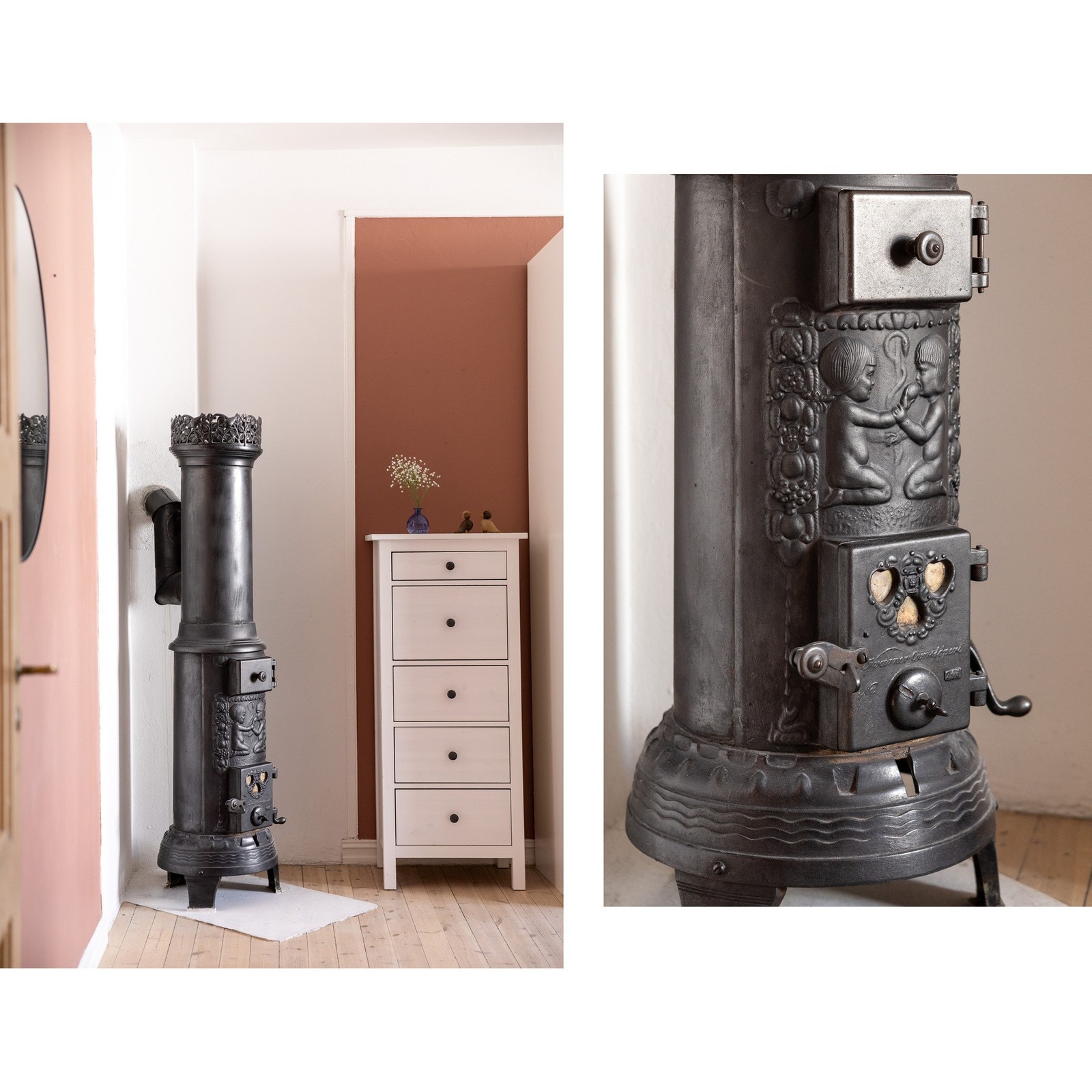 Klassisk kakkelovn med flotte detaljer. Galleribilde