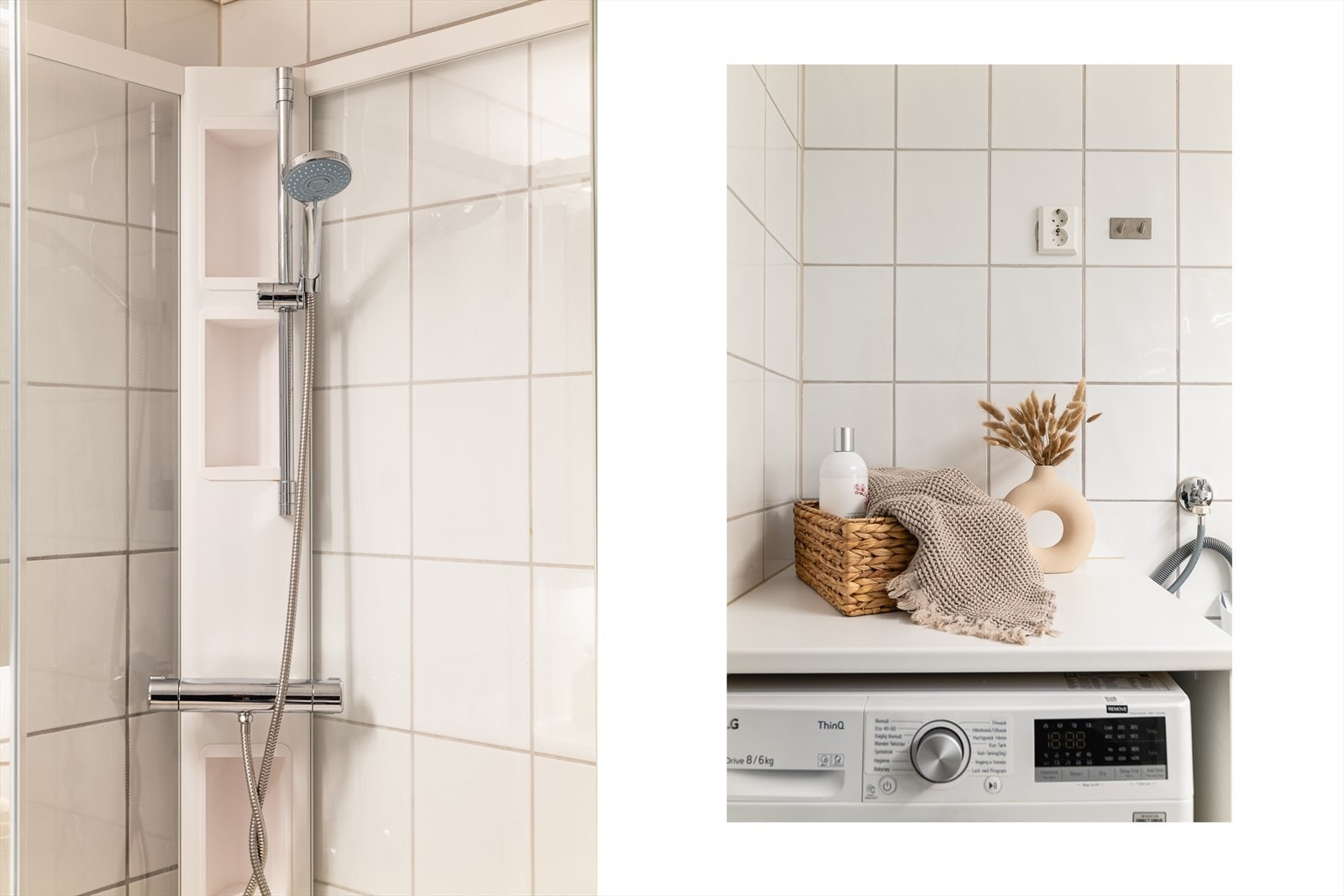 - Badet er innredet med innebygd sisterne, dusjkabinett, servant og opplegg for vaskemaskin - Galleribilde