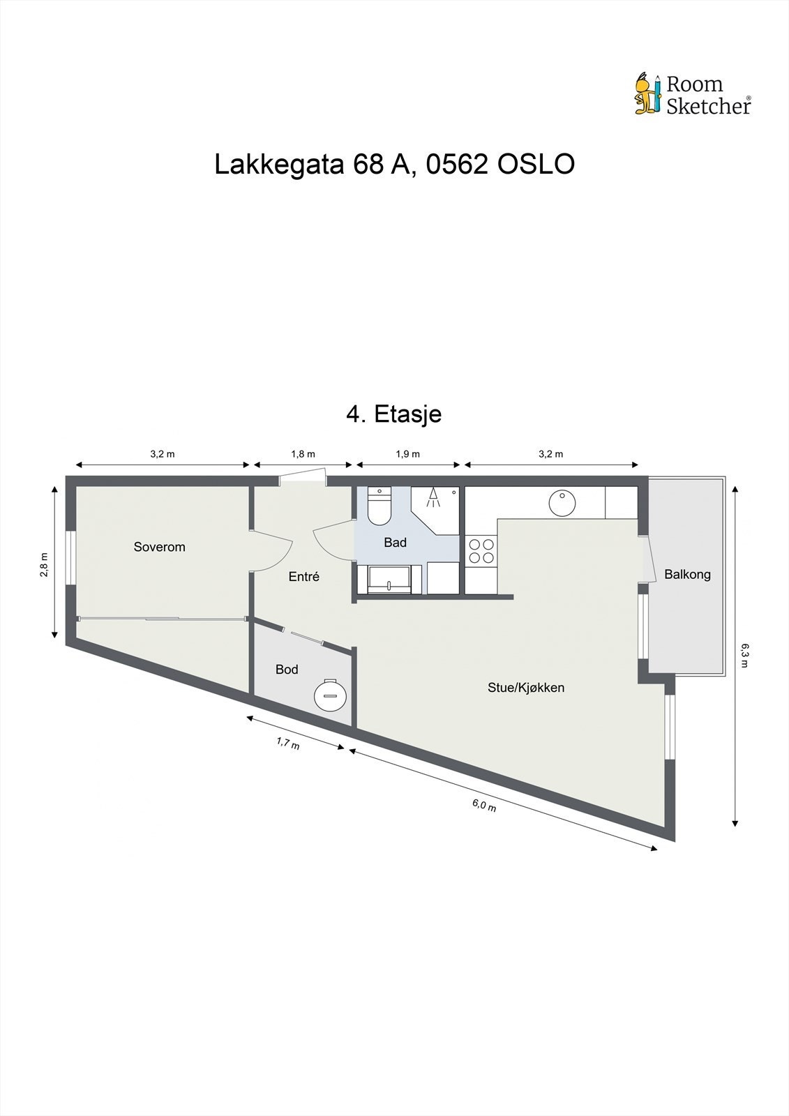 Planskisse - Leiligheten disponerer en kjellerbod Galleribilde