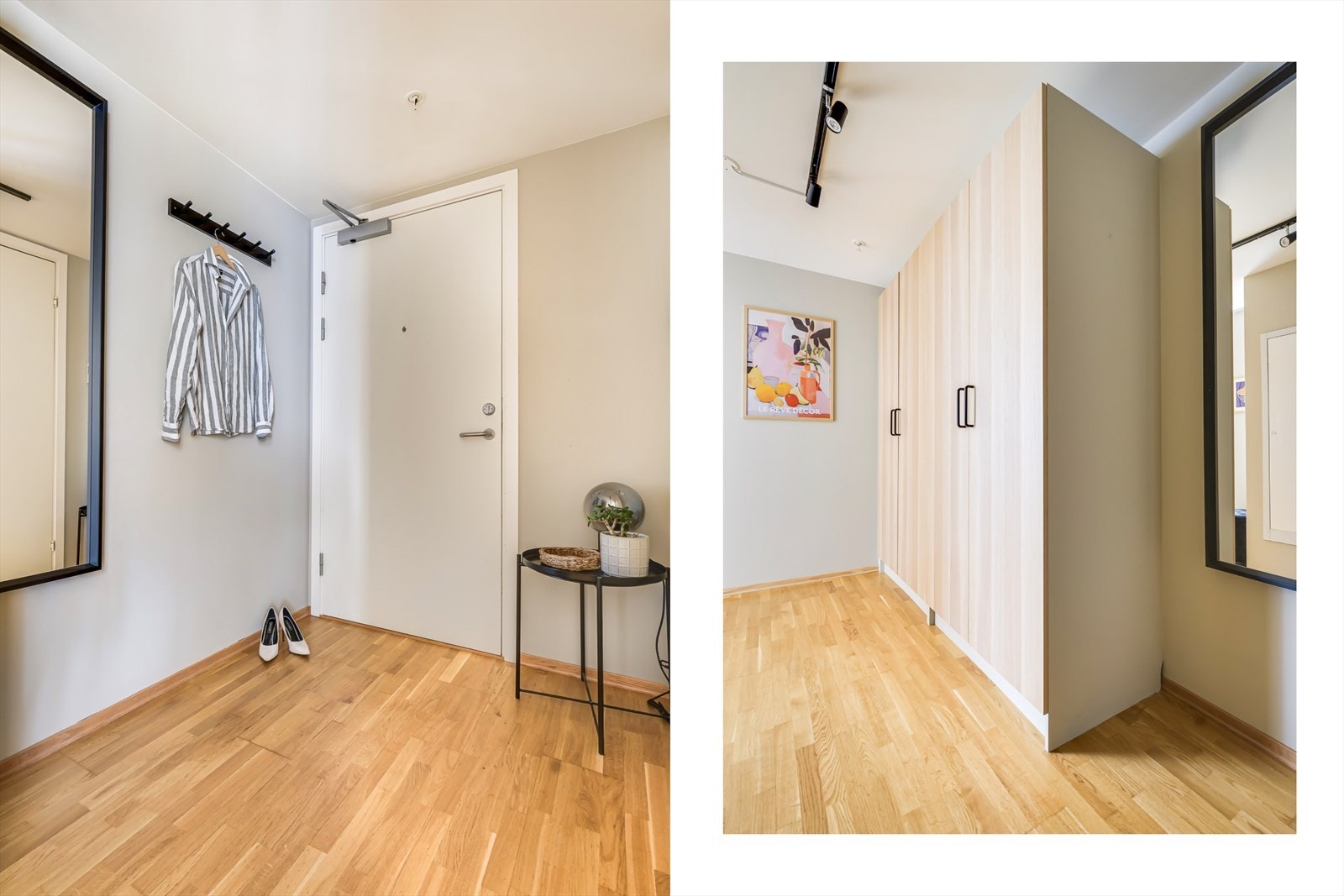 Lys og innbydende entré, her finner du et moderne garderobeskap som gir rikelig med oppbevaringsplass for yttertøy og sko. Galleribilde