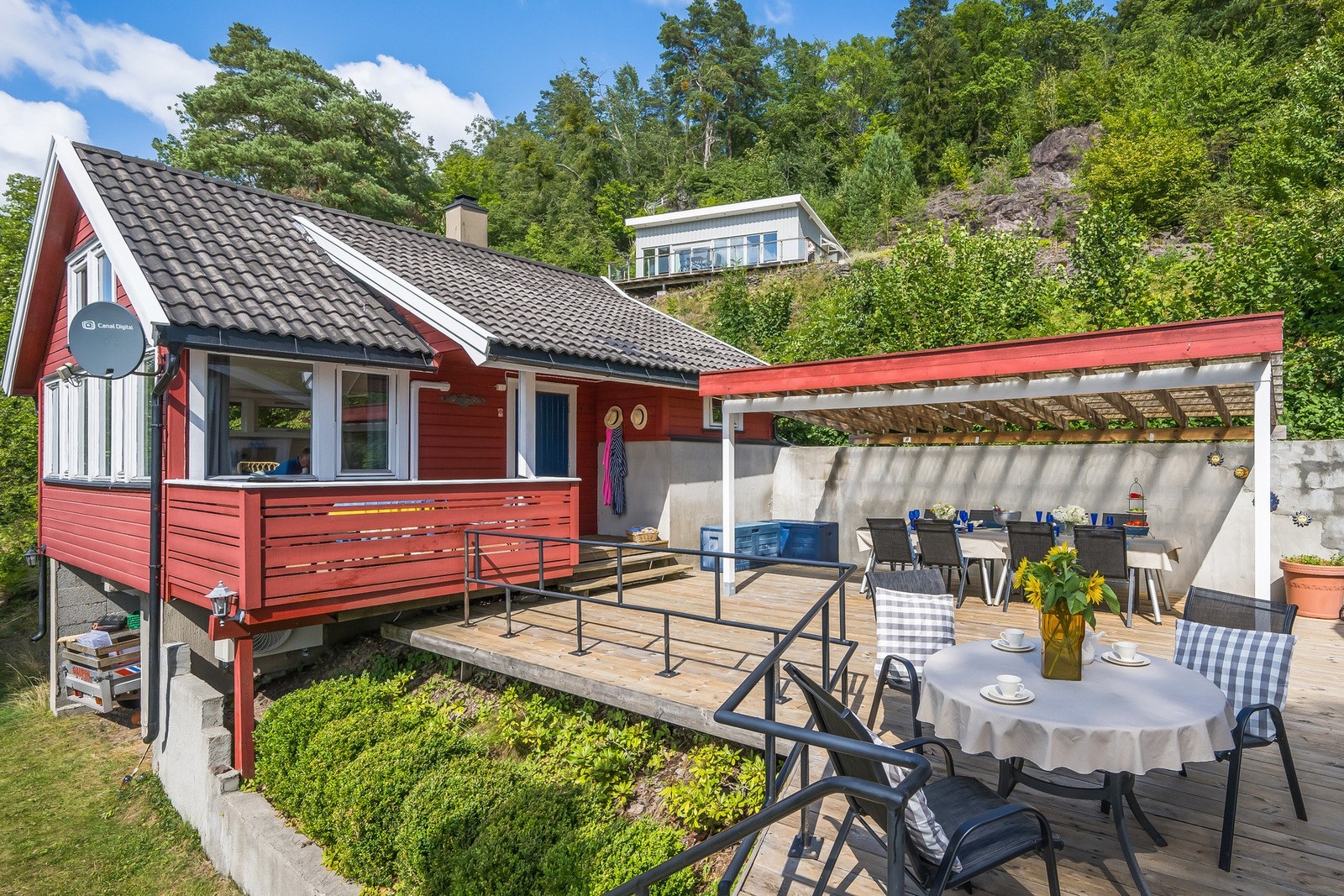 Terrassen er som vi ser delvis overbygget og har ettermiddag/kvelds-sol Galleribilde