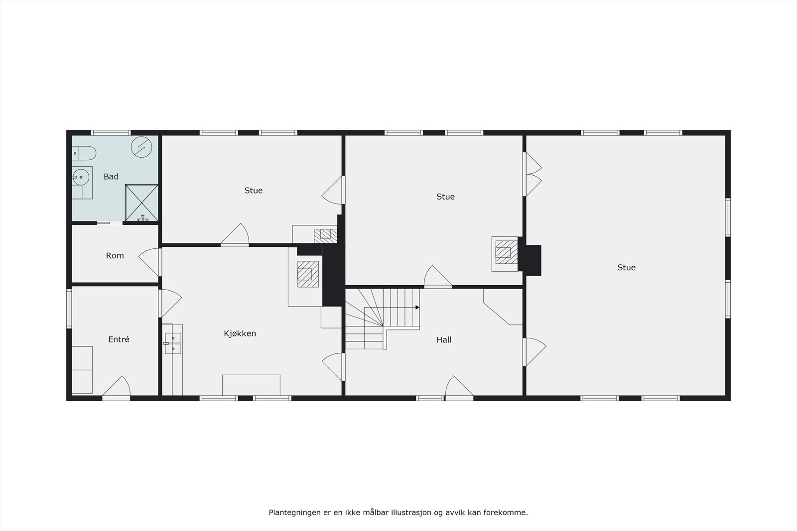 Plantegning, våningshuset i 1. etg. Galleribilde
