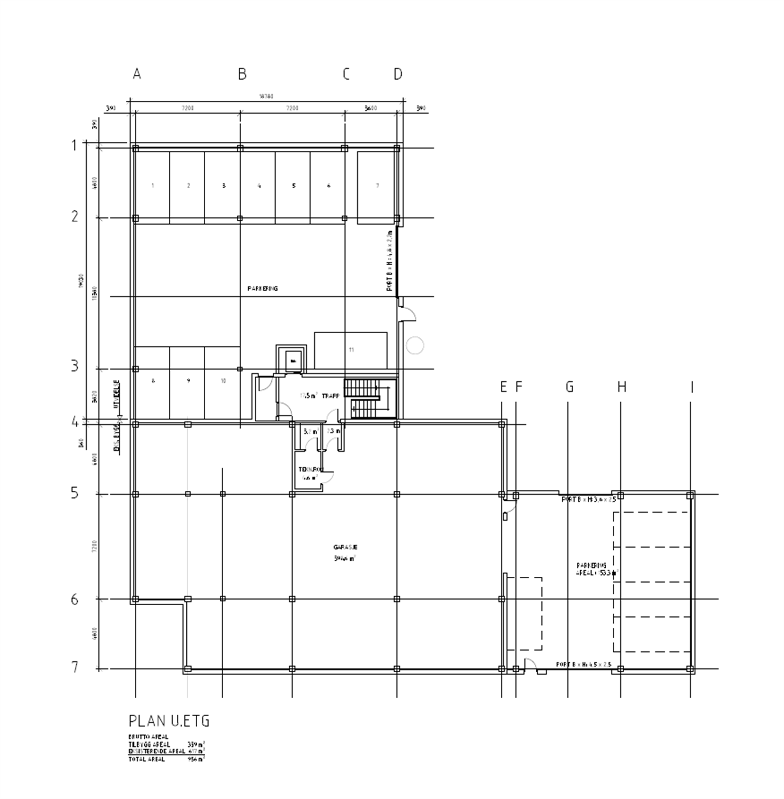 Plan u etasje. Dagens planløsning avviker noe fra tegningen Galleribilde