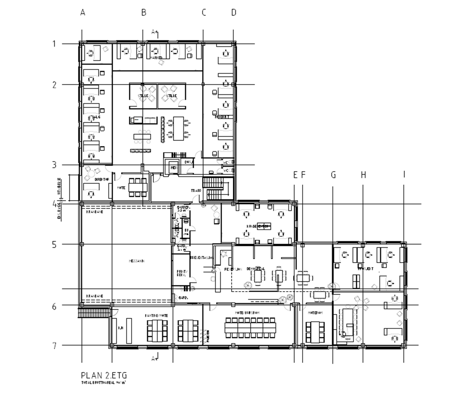 Plan 2 etasje. Dagens planløsning avviker noe fra tegningen Galleribilde