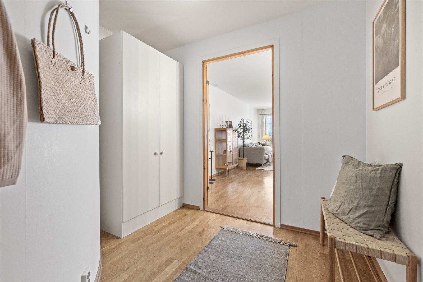 Romslig entré med nisje for garderobeskap - praktisk oppbevaring og godt førsteinntrykk. Galleribilde