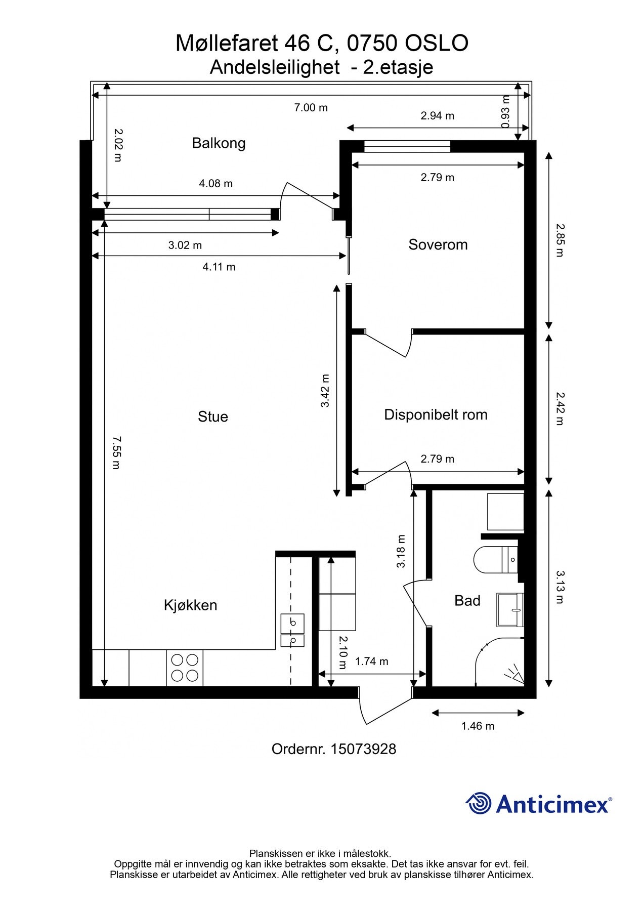 Plantegning viser romslig løsning som gir mange innrednings- og bruksmuligheter. Galleribilde