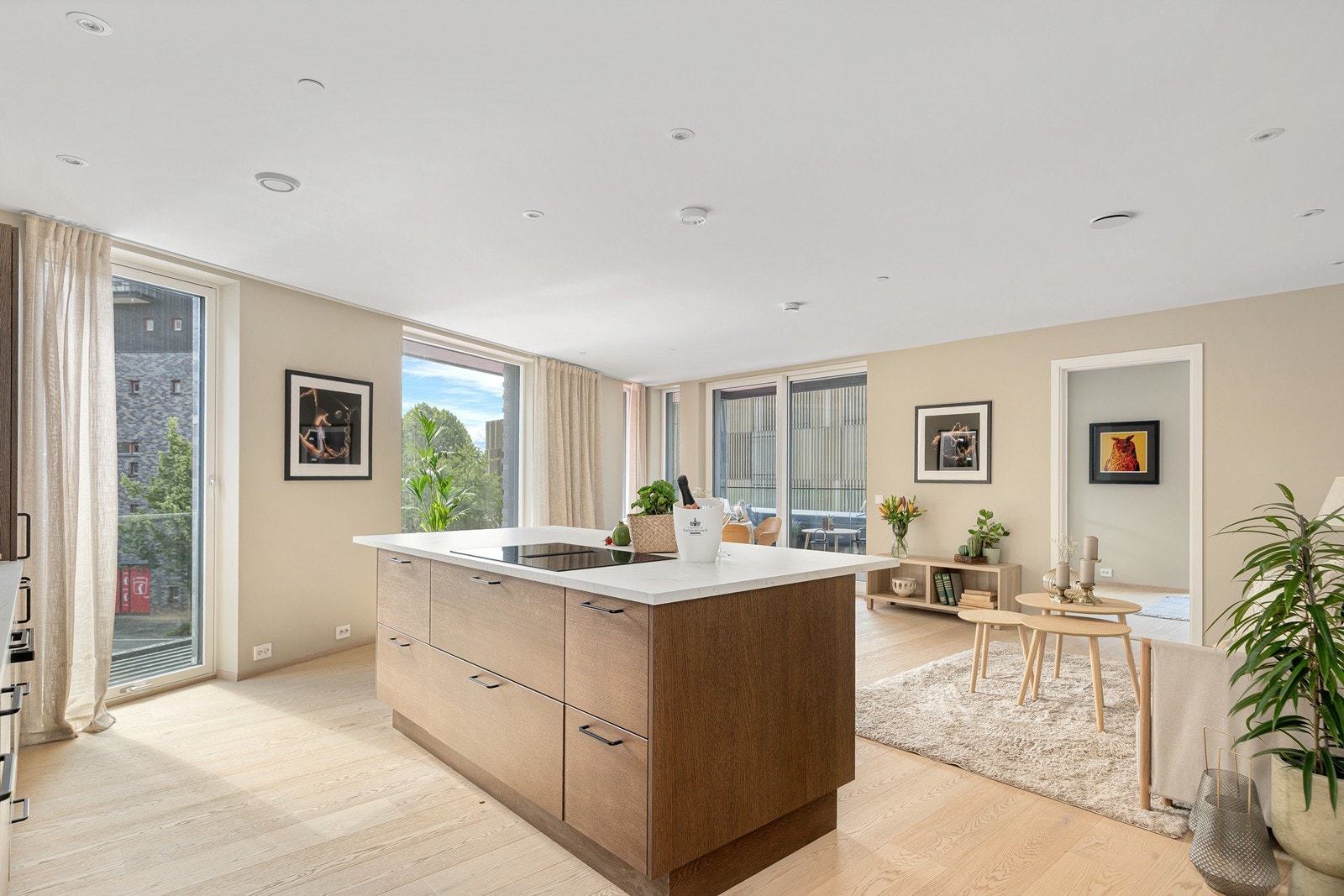 Fra stue/kjøkken er det direkte adkomst ut til en av leilighetens balkonger Galleribilde