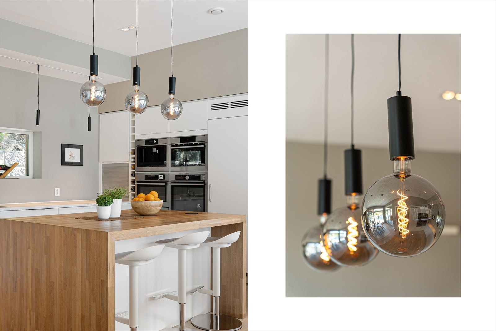 Kjøkkenøyen har benkeplate/sider i heltre samt innfelt pop-up med stikk Galleribilde