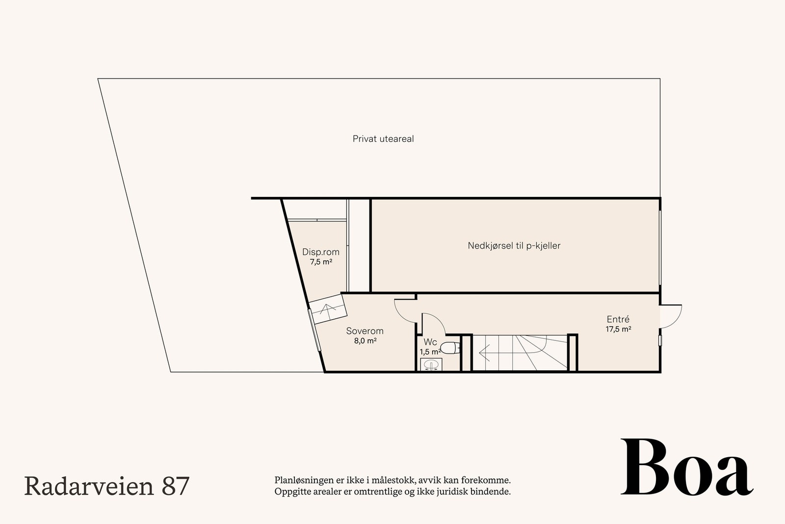 Entre/trappegang, separat toalett og soverom. Romhøyde på 2,45 m. Galleribilde