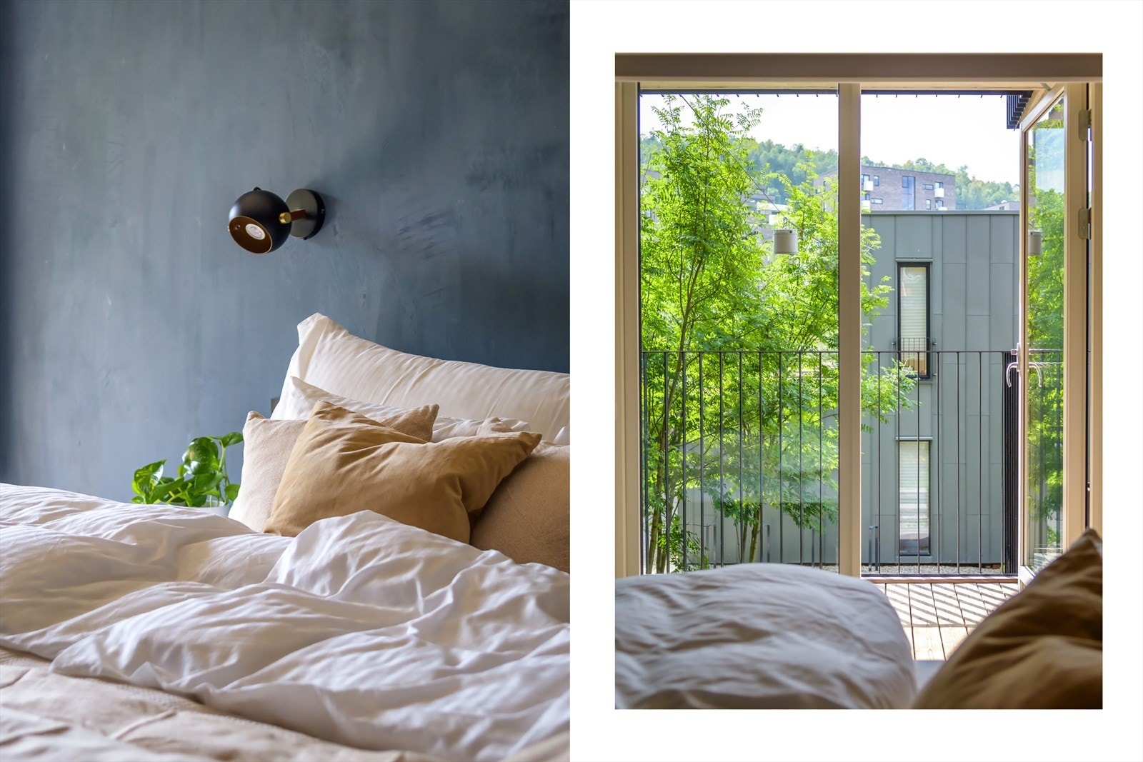 Med utgang til balkongen bidrar til å forlenge romfølelsen og sørger for rikelig med frisk luft Galleribilde