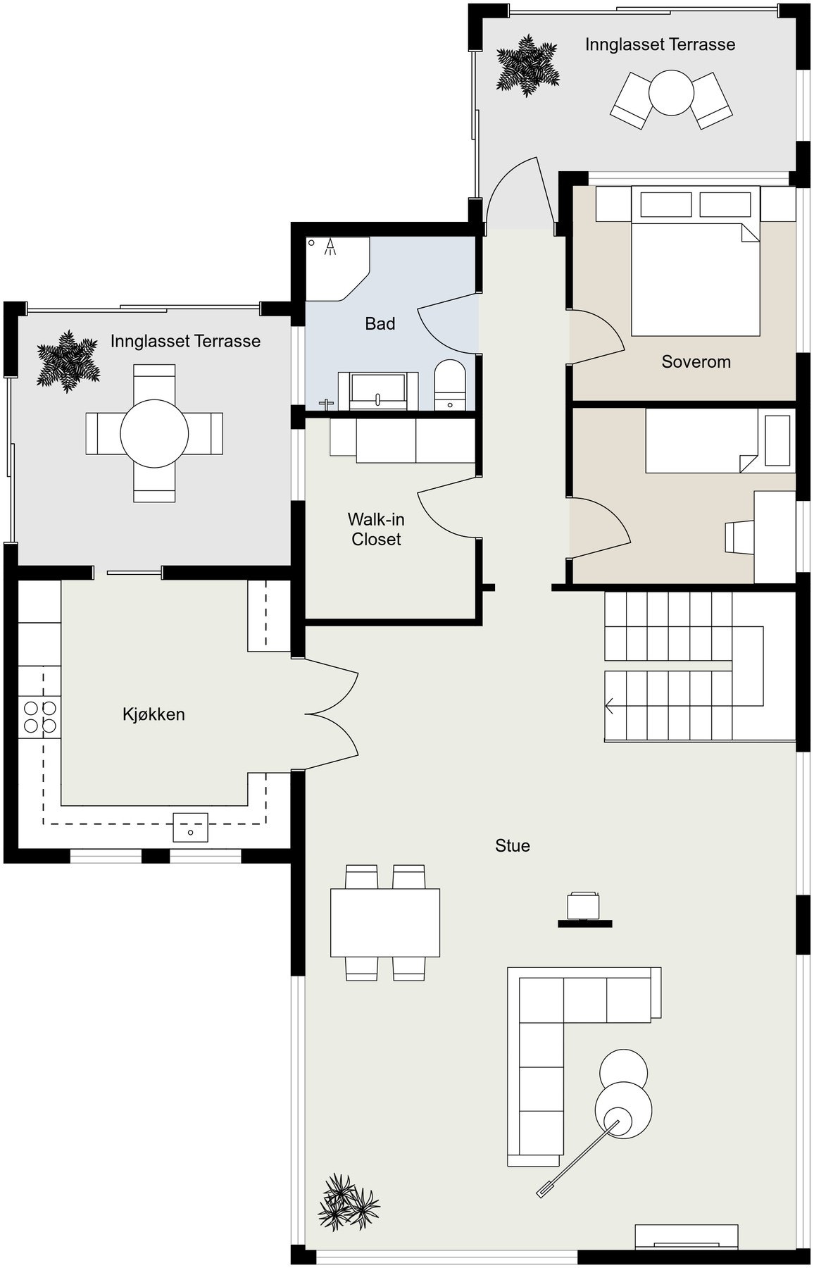Plantegning 1 etg slik det var på opprinnelige tegninger med tanke på soverom Galleribilde