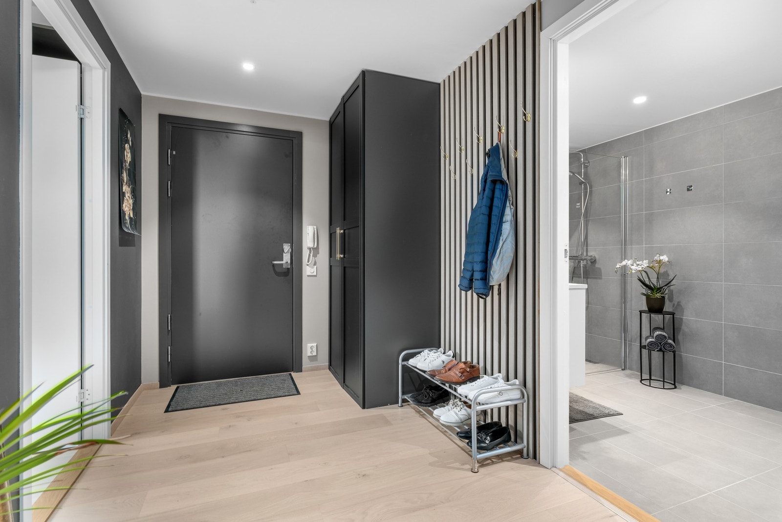 Entré på 6 kvadratmeter med plass til skap og oppheng av ytterklær. Galleribilde