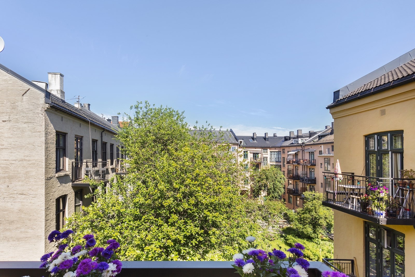 Grønt og åpent utsyn mot hyggelig bakgård og vakre bygårder - her nyter du både ro og nabolagsliv. Galleribilde