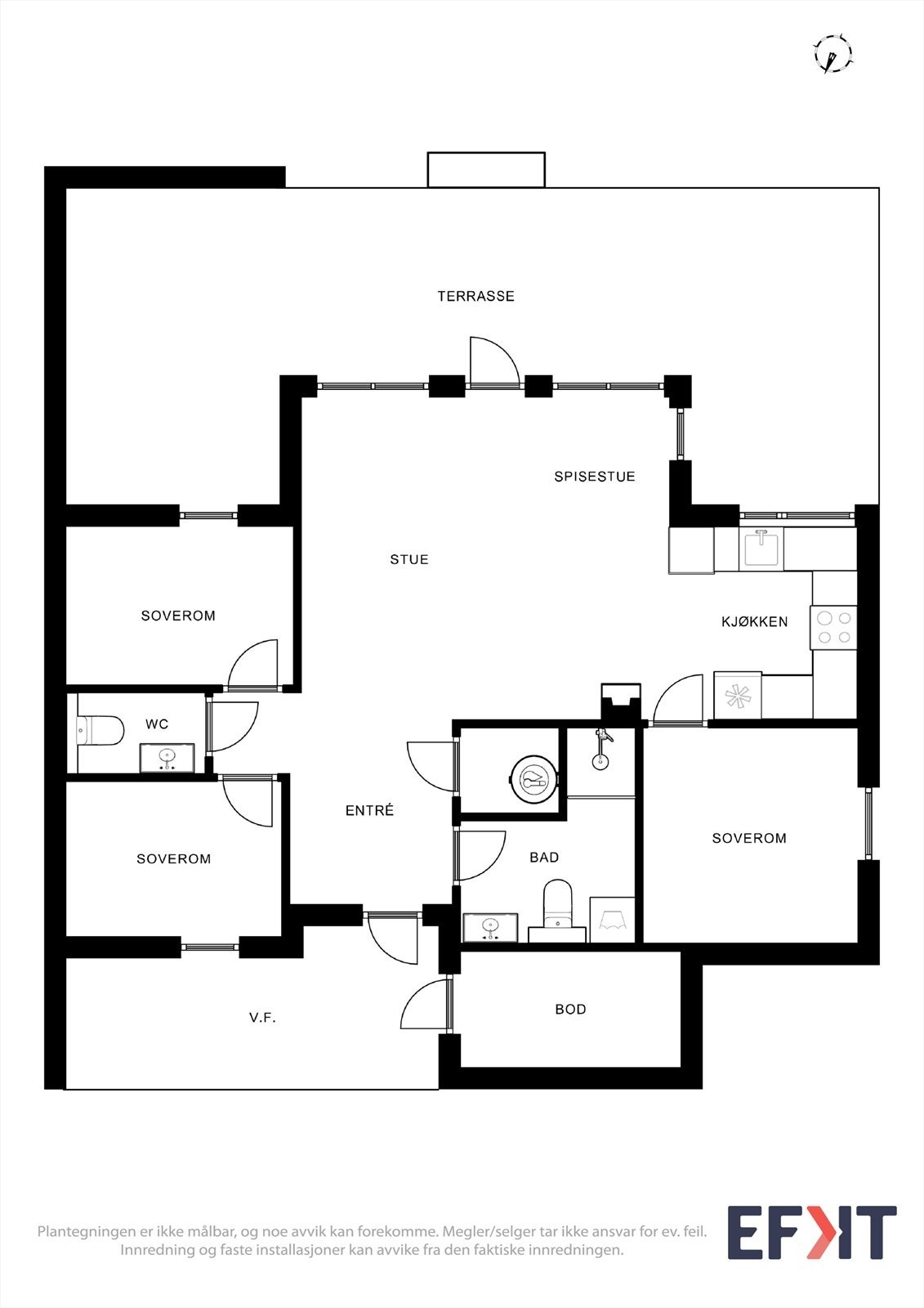 Plantegning Storfugllia 3. Hytta har ekstra wc-rom samt innvendig teknisk rom med varmtvannsbereder, sikringsskap ol. Galleribilde