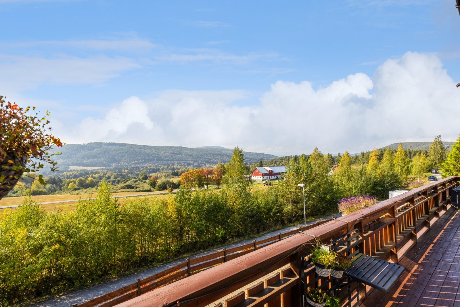 Du kan se helt inn til Norefjell fra Terrassen. Galleribilde