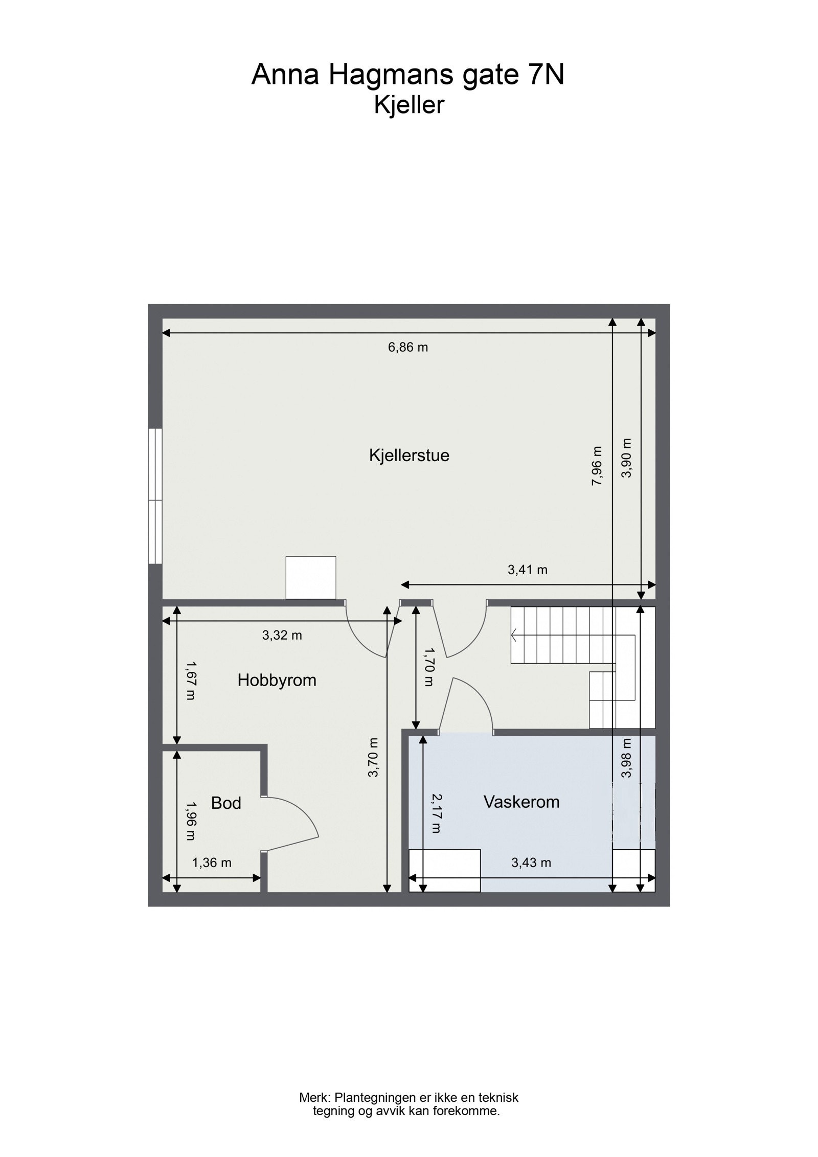 Plantegning av kjeller med mål. Galleribilde