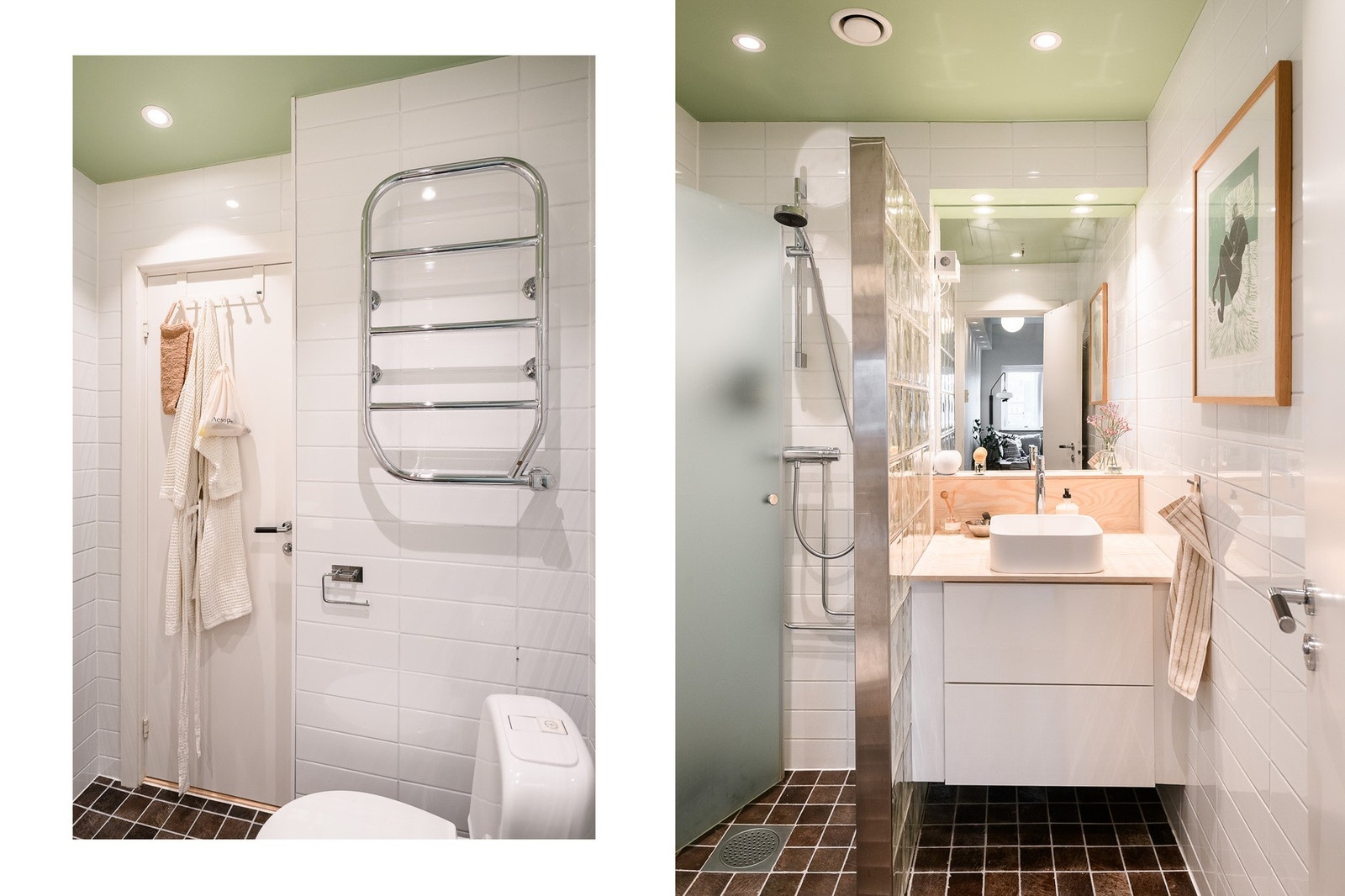 Nylig overflateopusset bad med ny våtromssilikon, nymontert Hansgrohe Pulsify Select 3 jet dusjsett, som ble Red Dot Winner i 2021. Galleribilde