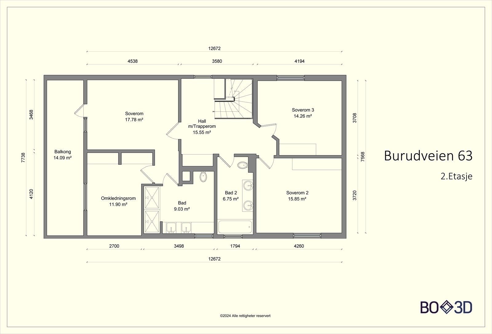 Hovedhus plantegning 2. etasje Galleribilde