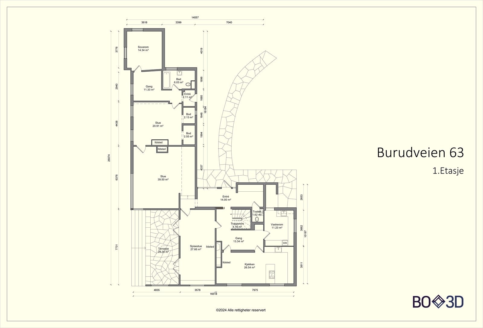 Hovedhus plantegning 1. etasje Galleribilde
