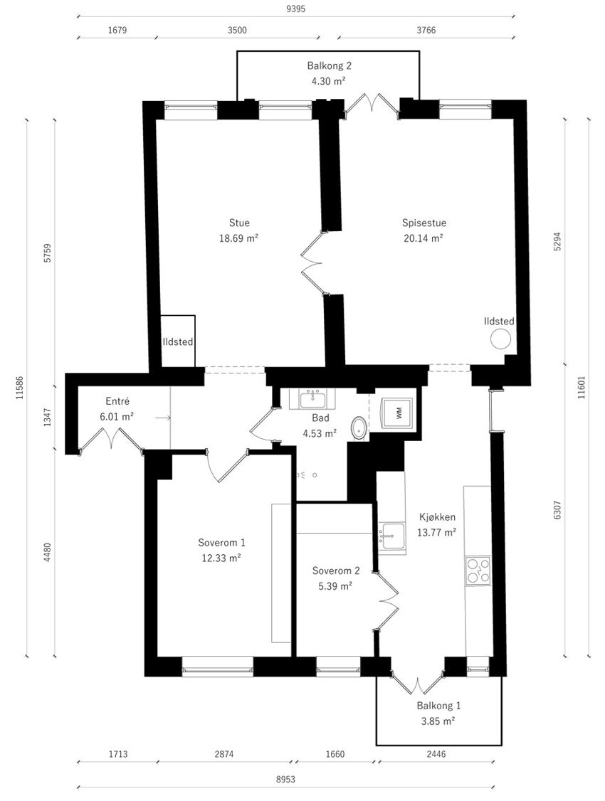 Plantegning 3.etg. - gjennomgående planløsning med godt lys Galleribilde