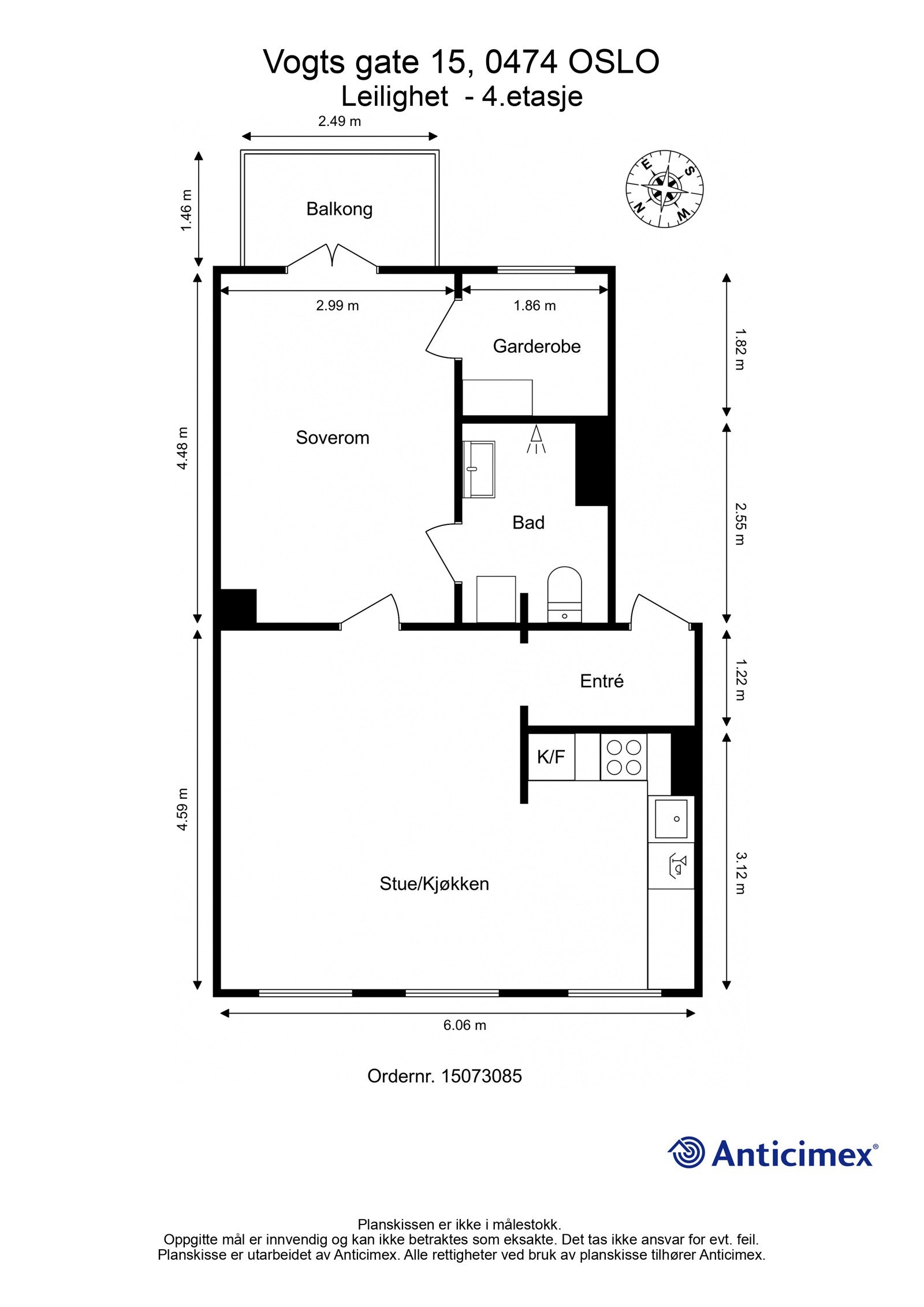 Plantegning med mål. Galleribilde