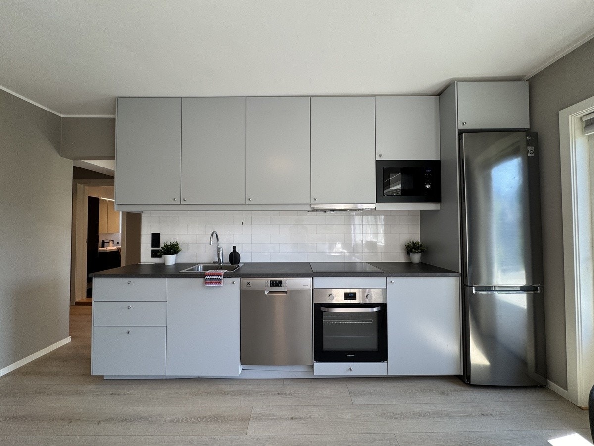 Nyere kjøkken med alt av hvitevarer Galleribilde